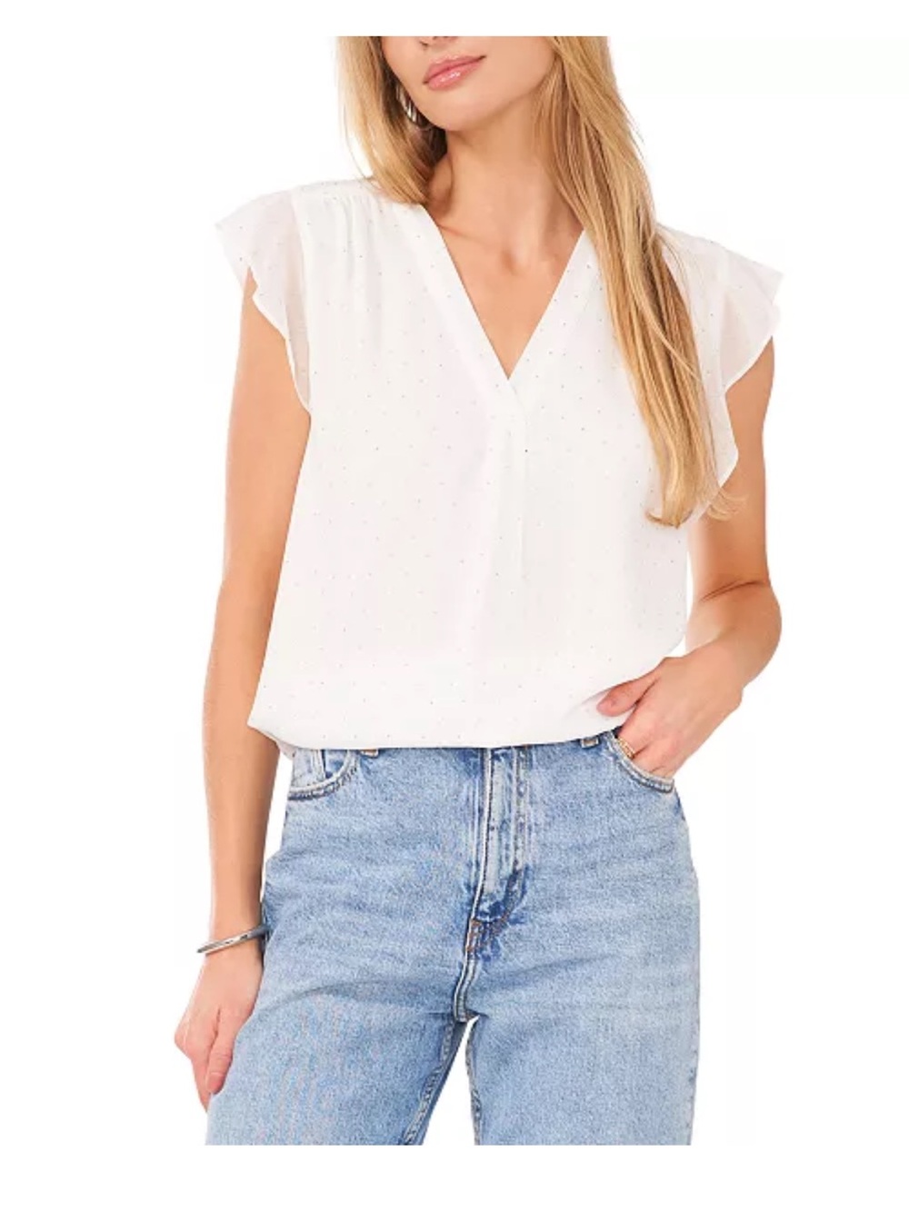 NWT (partial) Vince Camuto White V-Neck Flutter Sleeve Top small